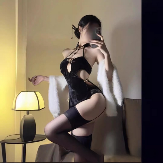 Black Cheongsam-style sexy lingerie